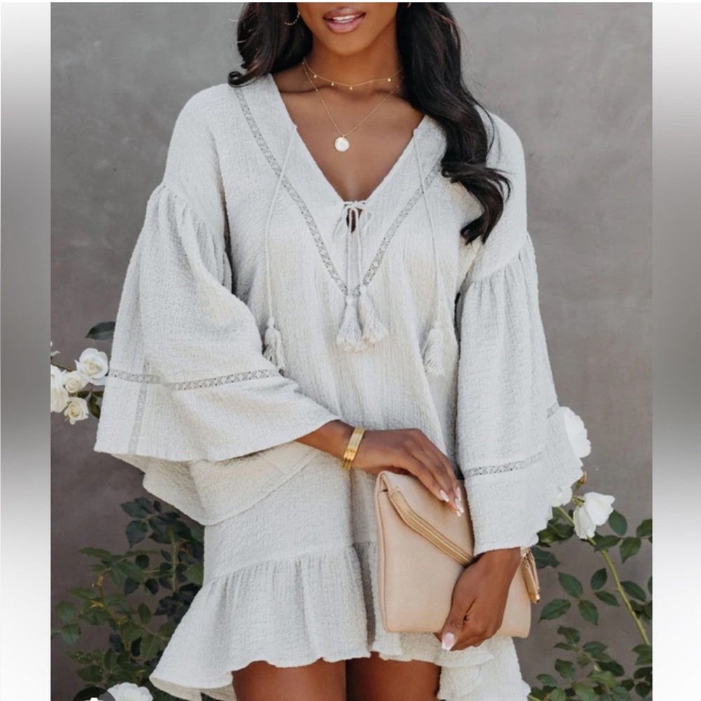 Sage Crinkle Tassel Dress - Size Small NWT